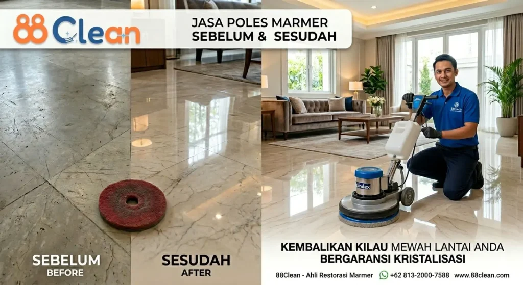 sebelum dan sesudah menggunakan jasa poles marmer